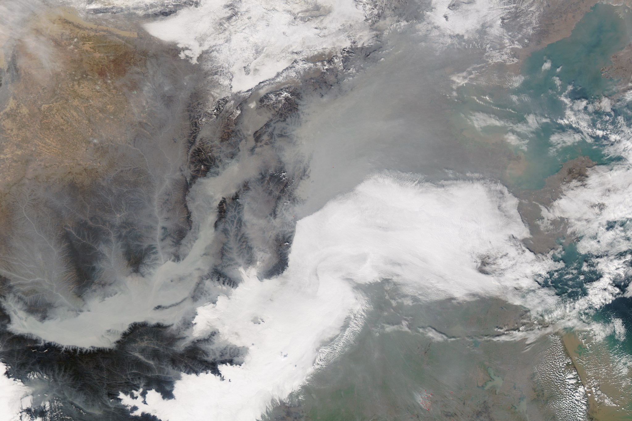 satellite image of China covered by smog