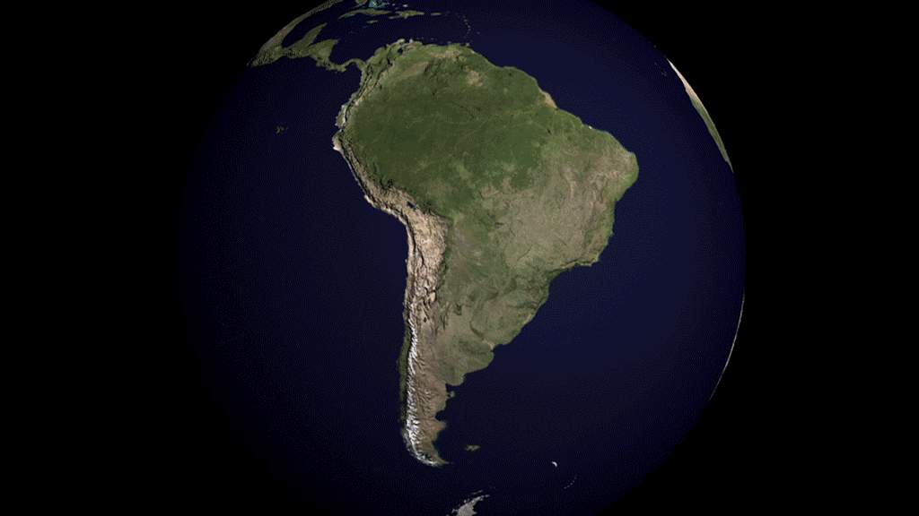 map of south america, animated, with fires color-coded
