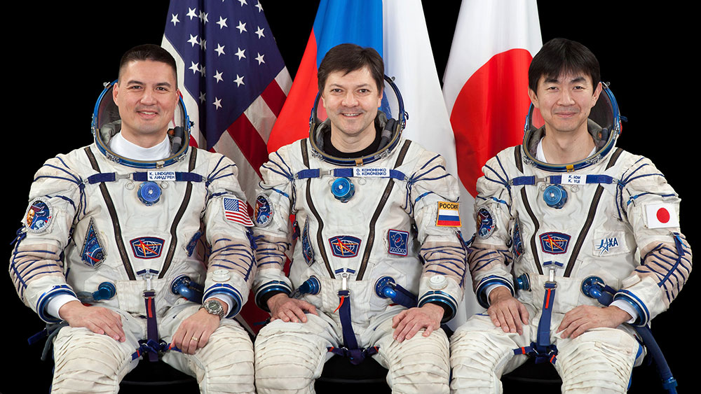 Expedition 45 crew members Kjell Lindgren of NASA, Oleg Kononenko of Roscosmos and Kimiya Yui of JAXA