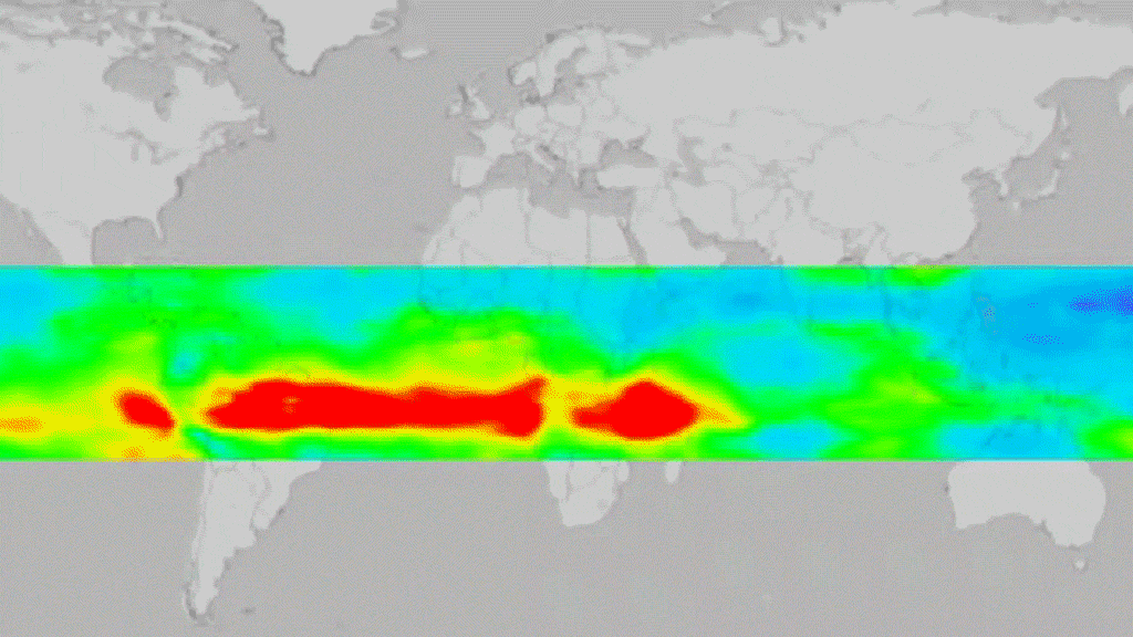 animated gray earth with color stripe of data representing ozone