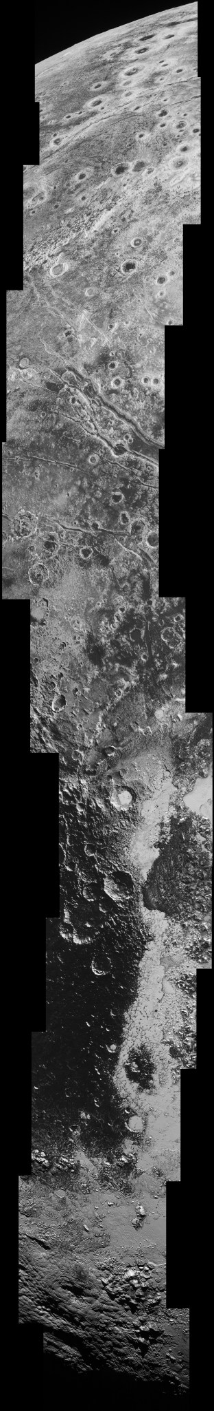 high-resolution swath on Pluto sweeps over the cratered plains 