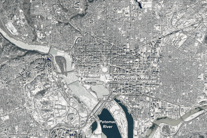 Landsat 8 image of Washington metro area after Blizzard 2016
