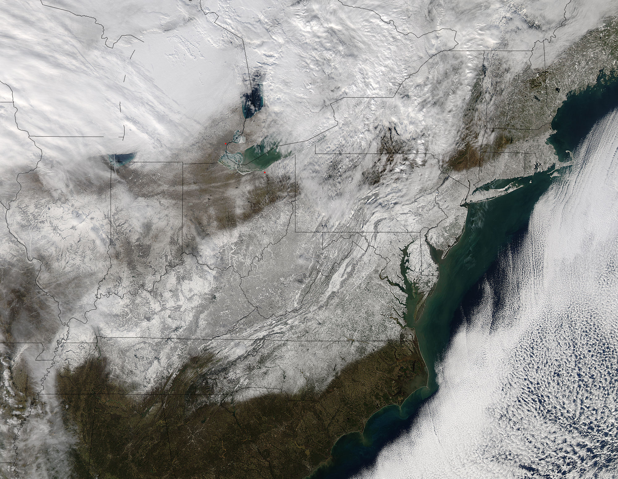 Aqua image of the eastern US after Blizzard 2016