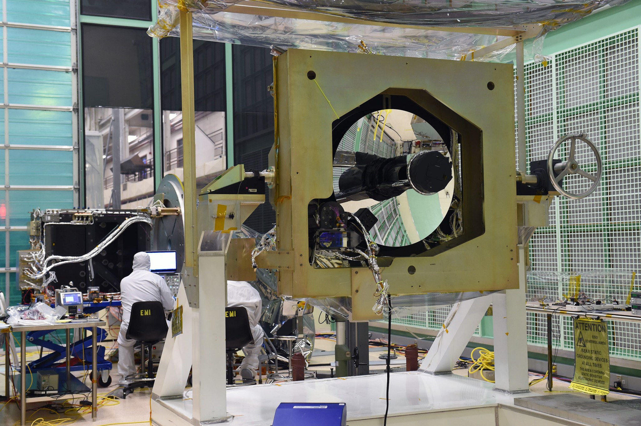 This image shows the ATLAS instrument inside a Goddard cleanroom where the instrument was assembled. 