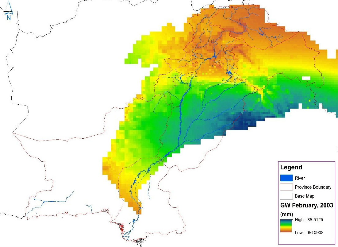 Map of monthly groundwater changes in the Indus River Basin