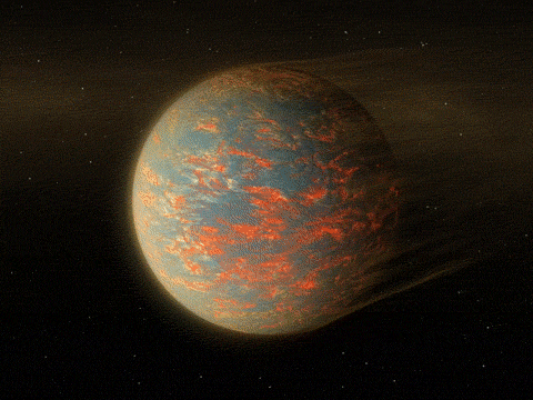 This animated illustration shows one possible scenario for the rocky exoplanet 55 Cancri e