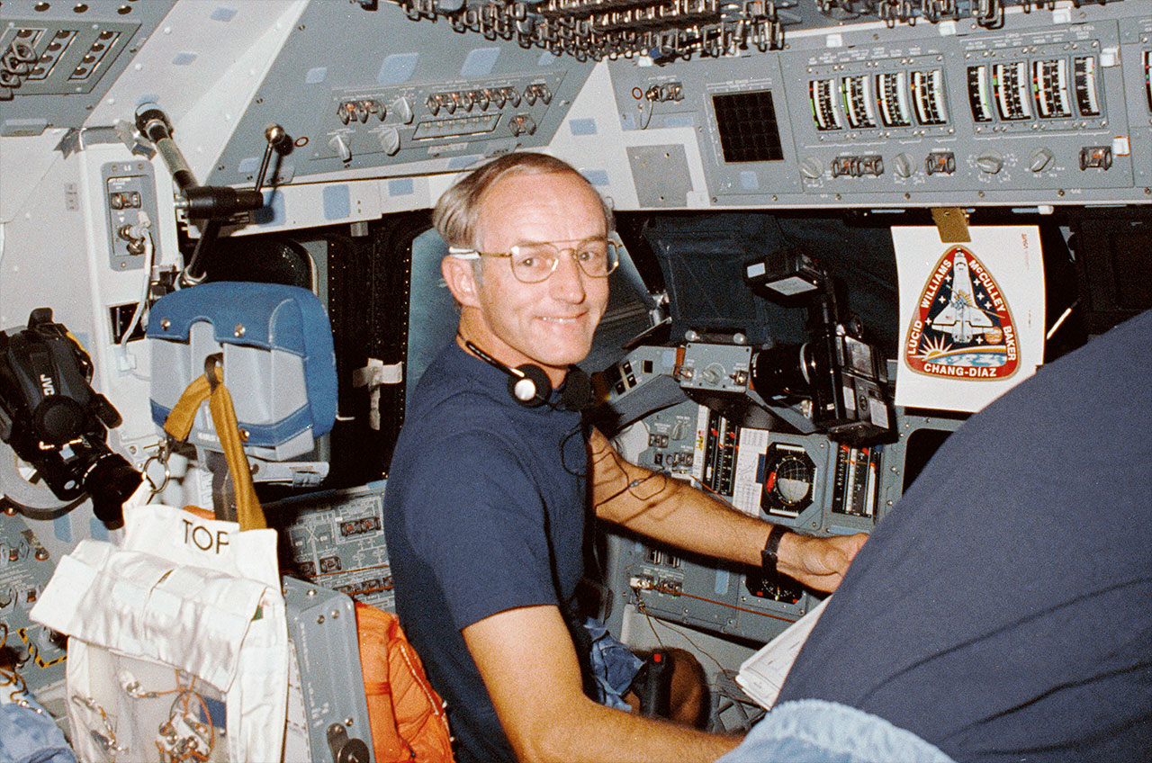 NASA astronaut Donald  Williams aboard Space Shuttle Atlantis