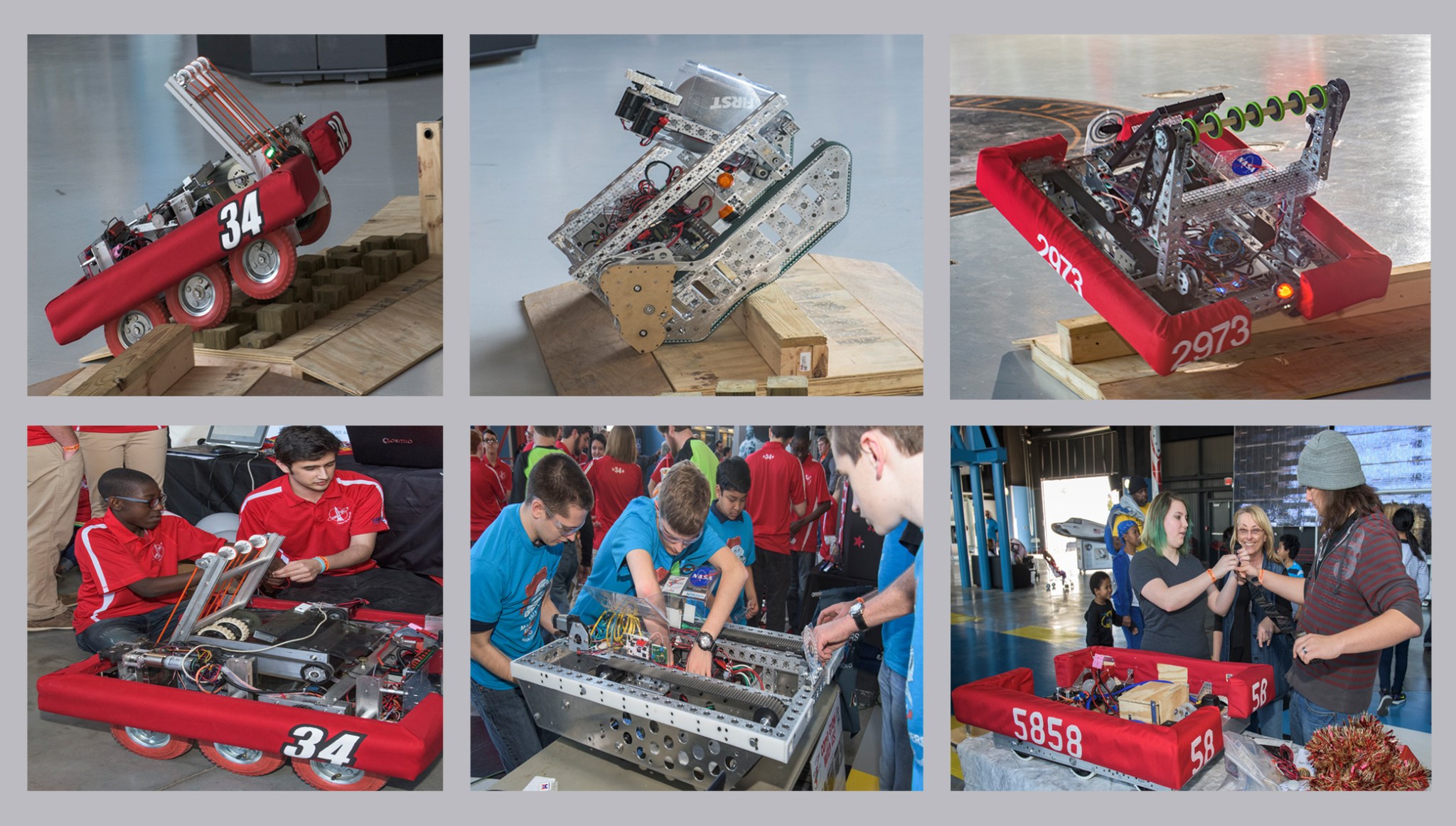 Several FIRST Robotic teams demonstrate their student-built robots during the March 6 “Robots to Rocket City” event.