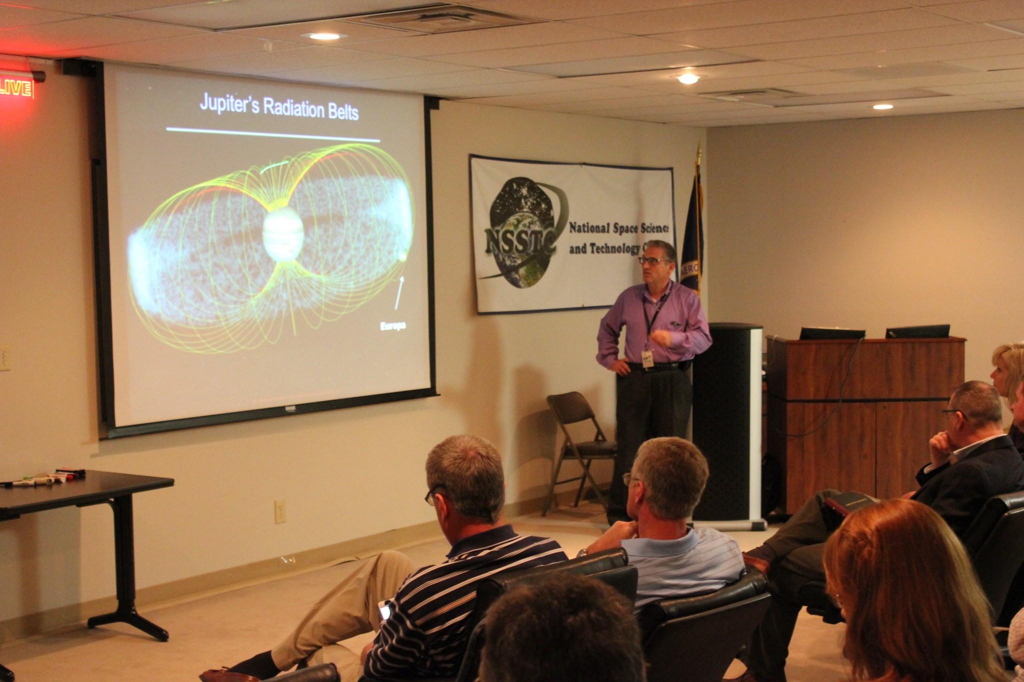 Barry Goldstein, Europa project manager at NASA’s Jet Propulsion Lab, speaks with scientists and engineers March 16.