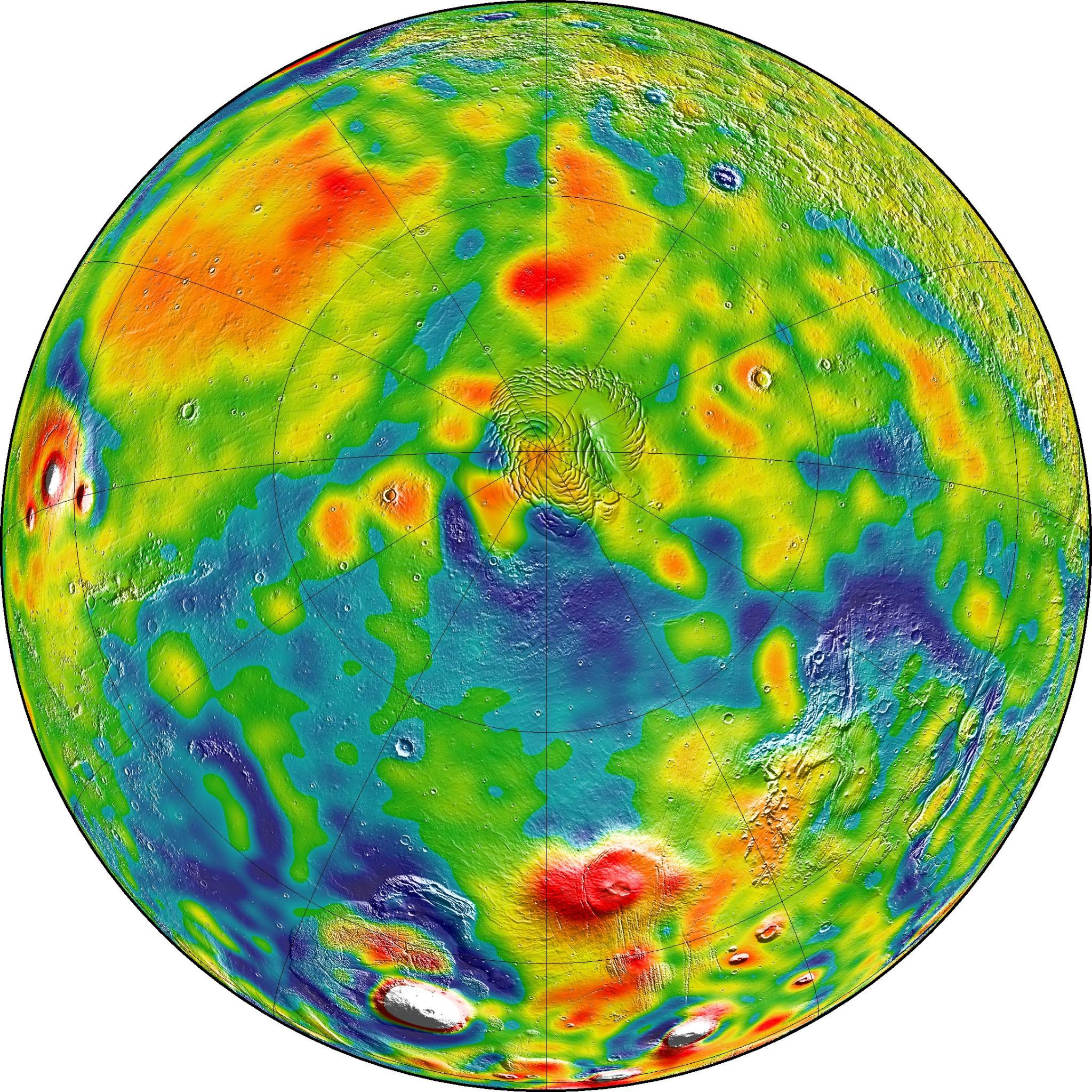Gravity map of the northern hemisphere of Mars