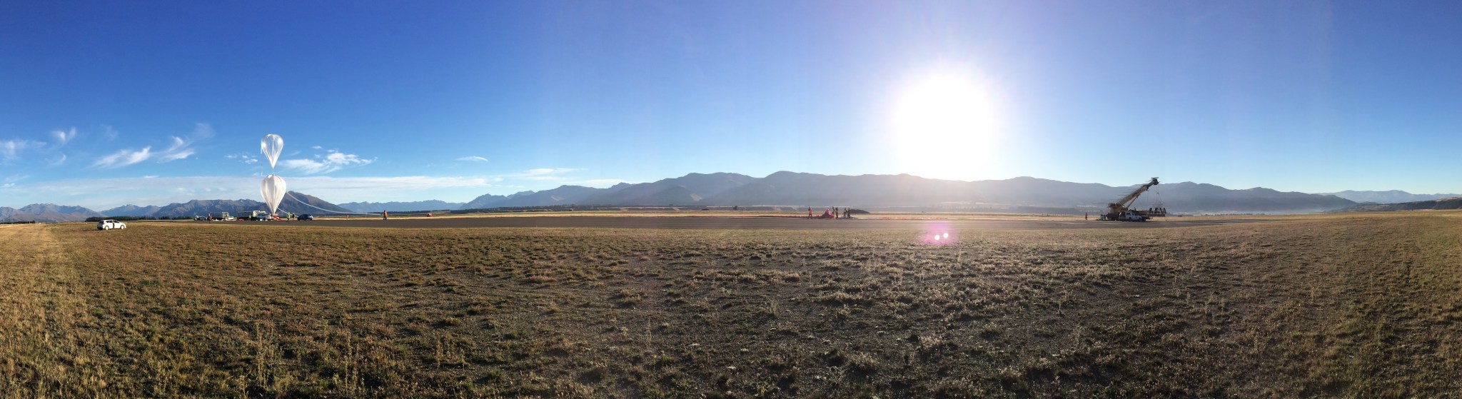 Panoramic view of NASA's super pressure balloon in Wanaka, New Zealand