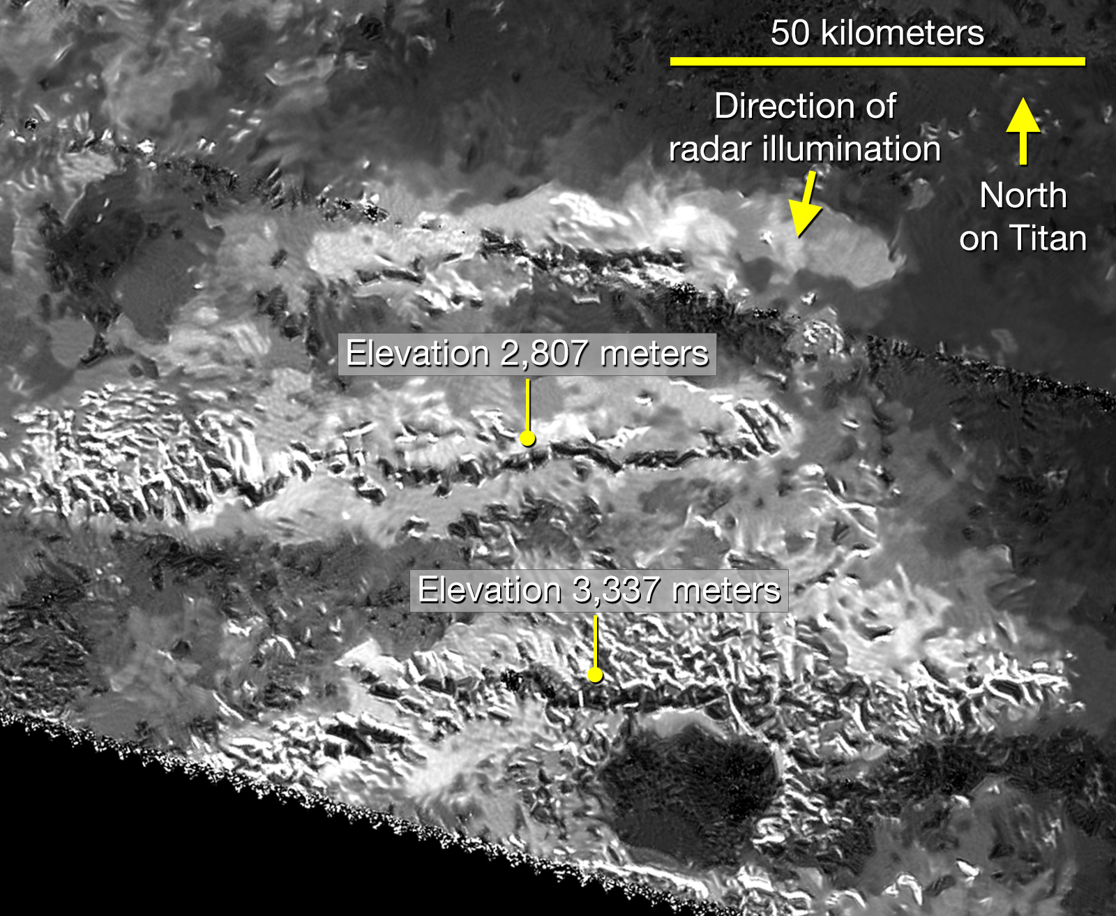 Radar View of Titan's Tallest Mountains