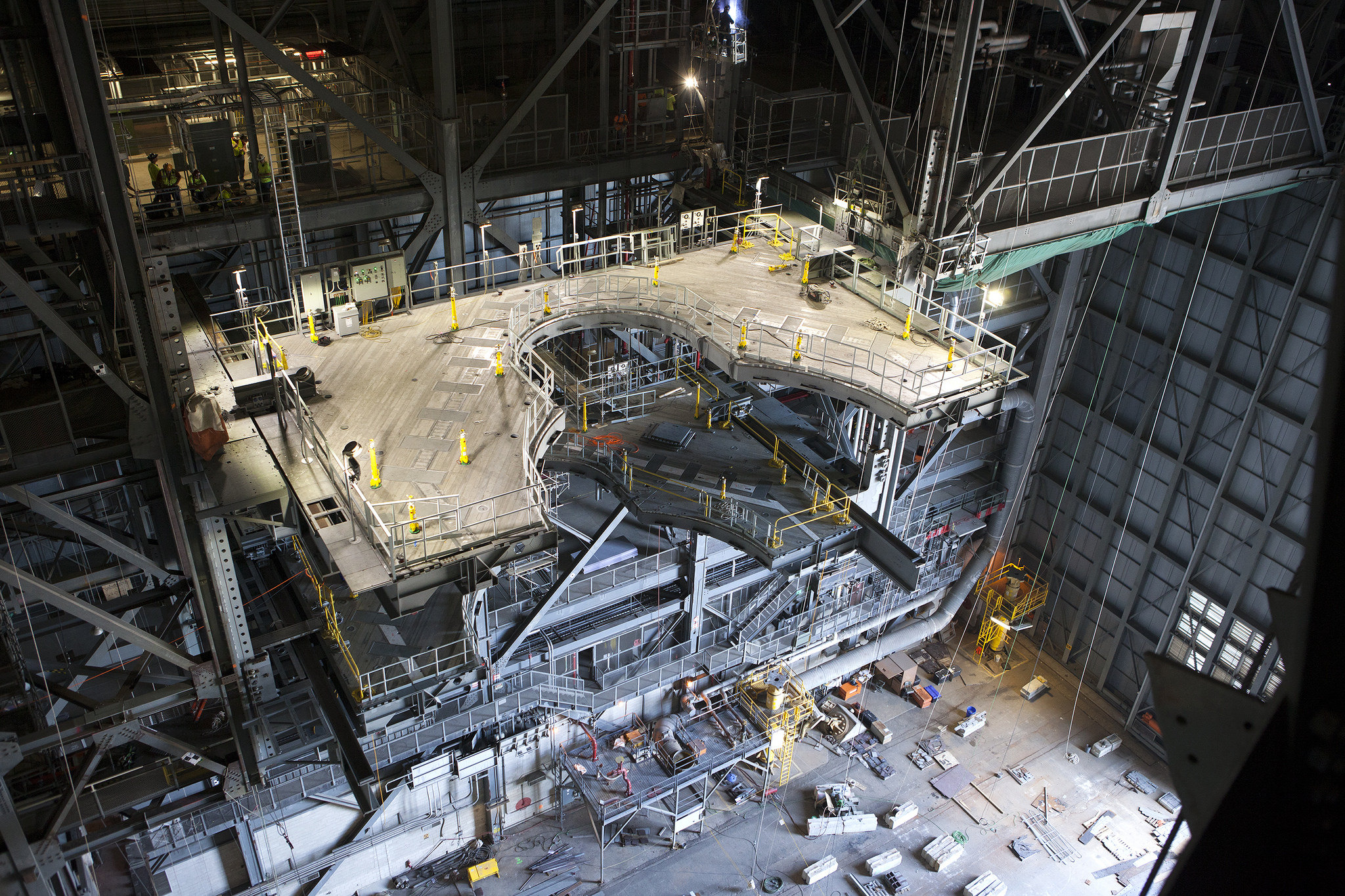 One of the J-level work platforms is powered on in the Vehicle Assembly Building.
