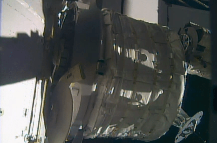 The Bigelow Expandable Activity Module, or BEAM, is attached to the International Space Station early on April 16, 2016.