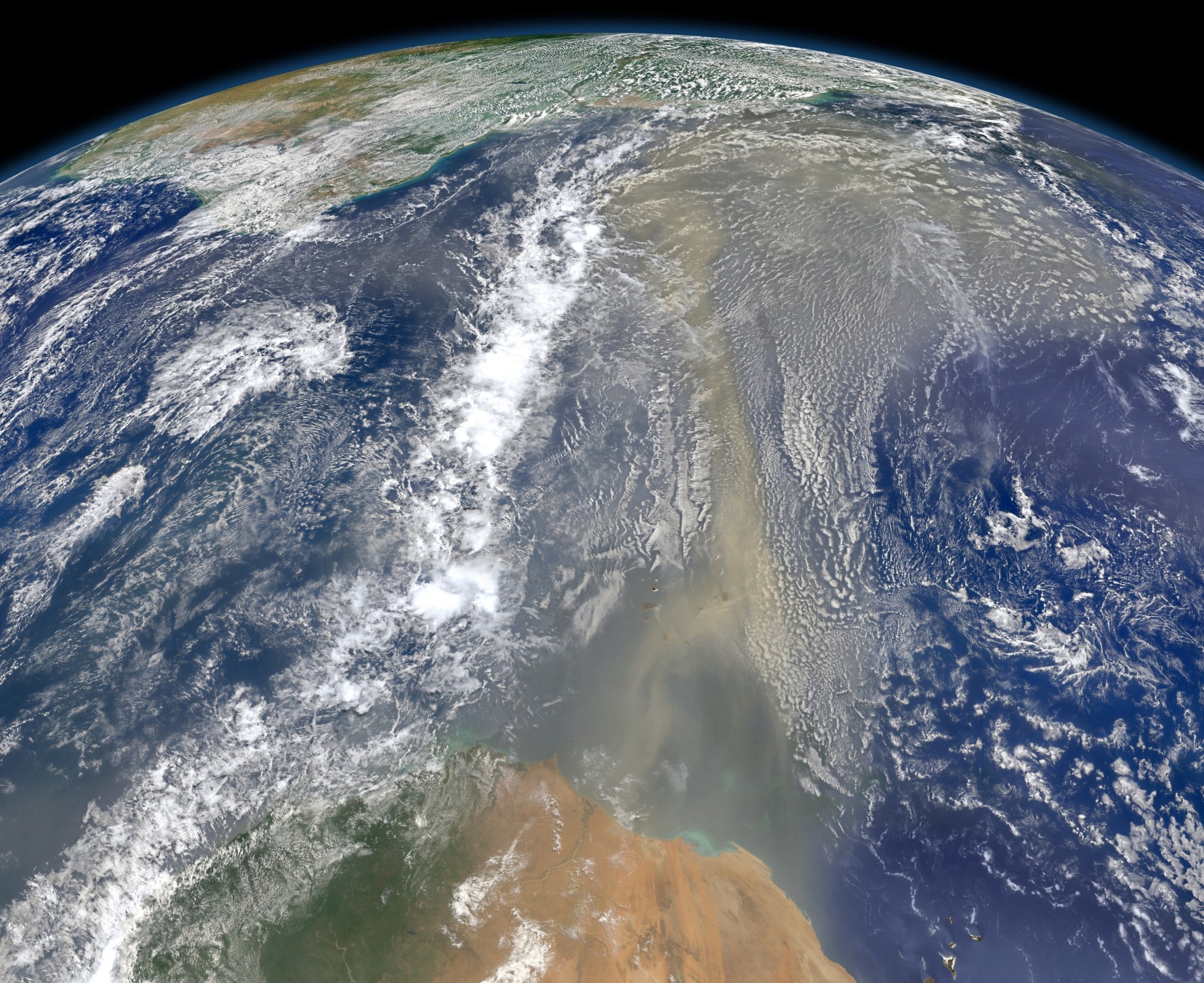 satellite view of Saharan Africa and the edge of South America