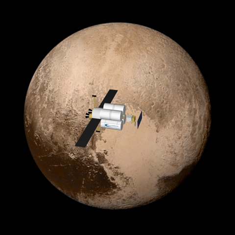 DFD-powered spacecraft in orbit around Pluto.