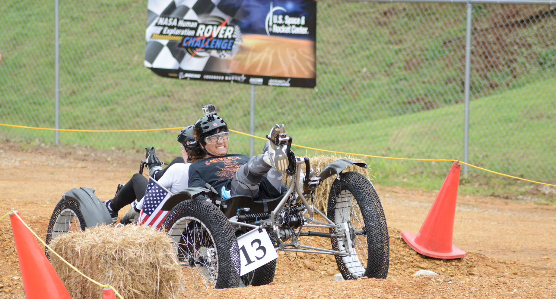 A rover team tackles one of many Martian-themed obstacles during the 2015 NASA Human Exploration Rover Challenge. 