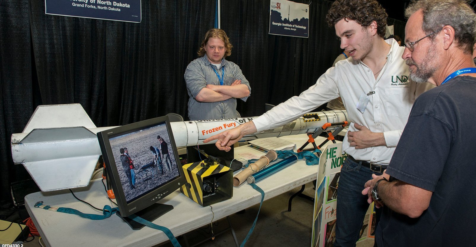 The University of North Dakota team explain their test-flight during the 2015 Student Launch rocket fair, held at NASA Marshall.