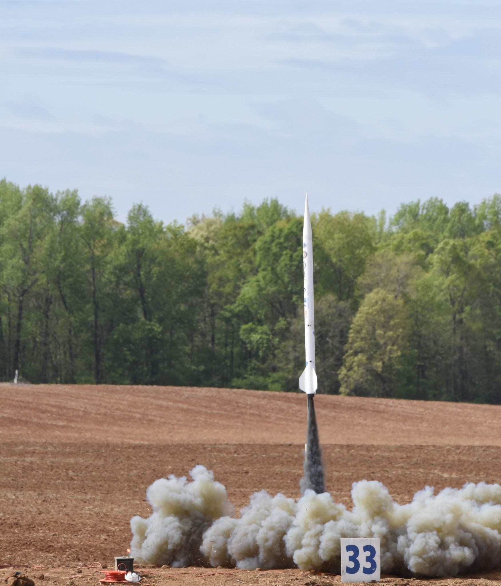 One of nearly 50 student-built rockets lifts off during the 2016 NASA Student Launch event near Marshall. 