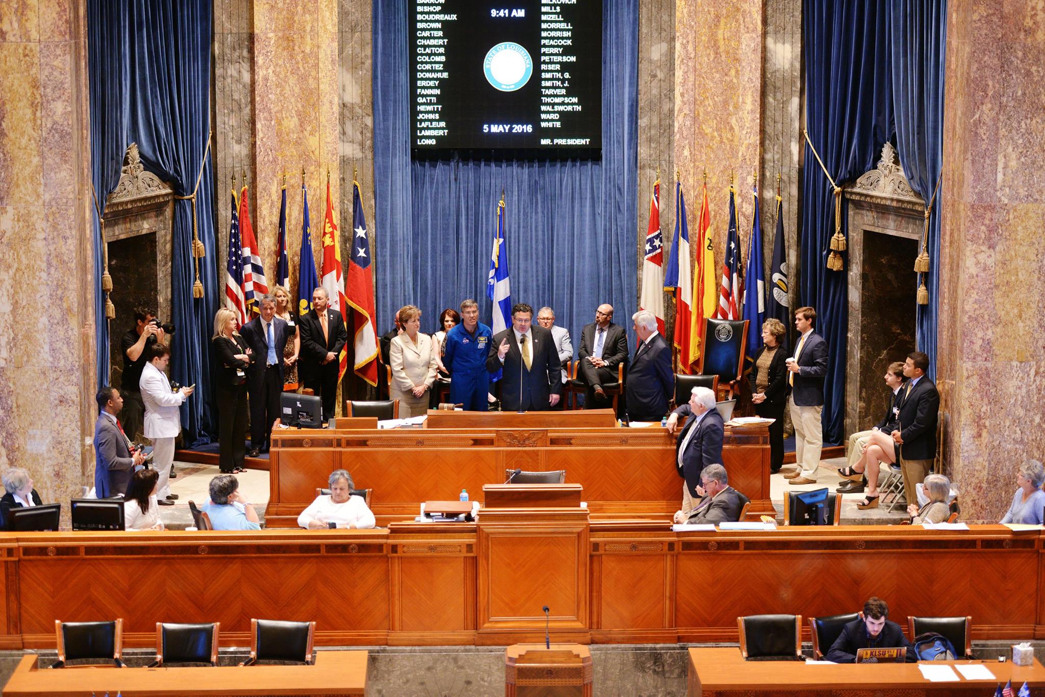 NASA Marshall Space Flight Center Director Todd May and astronaut Steve Bowen address the Louisiana State Senate on NASA Day in 
