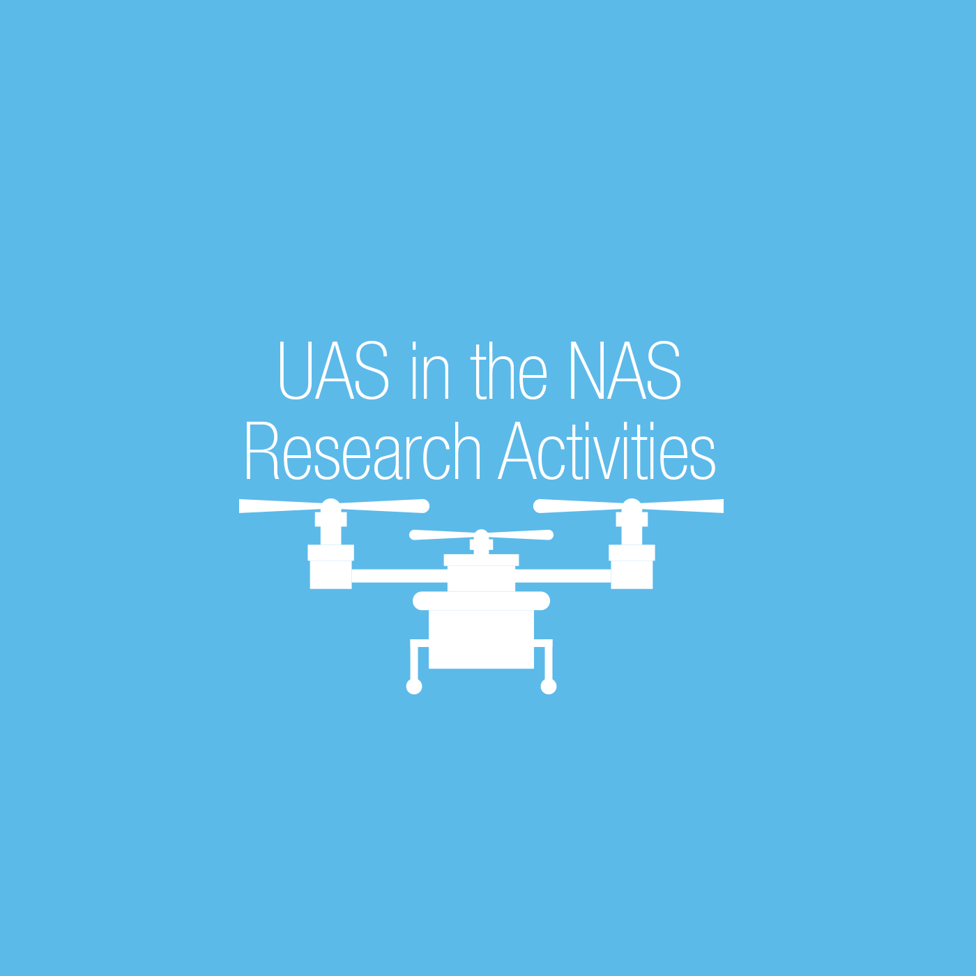 UAS in the NAS Research Activities banner with a white vector graphic of a drone.