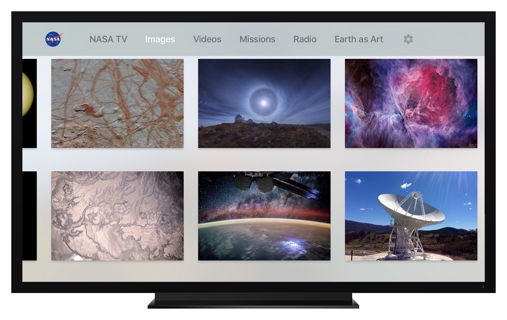 Screenshot of nasa app on apple-tv images section