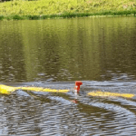 An unmanned marine systems vehicle is tested in the NASA Stennis canal system.
