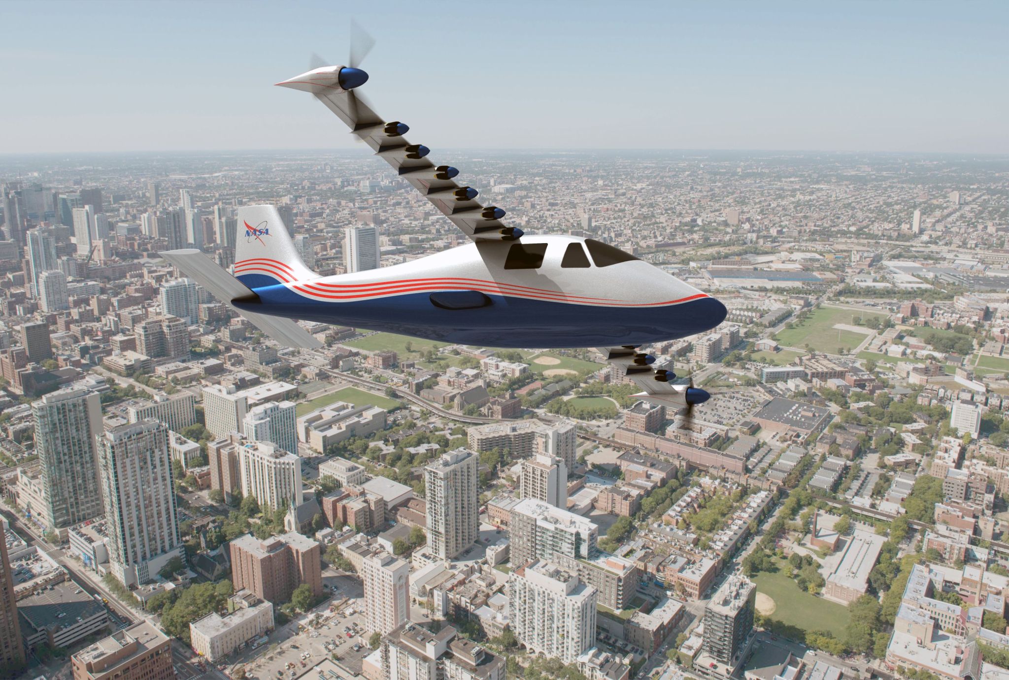 artist's concept of NASA's X-57 Maxwell aircraft 