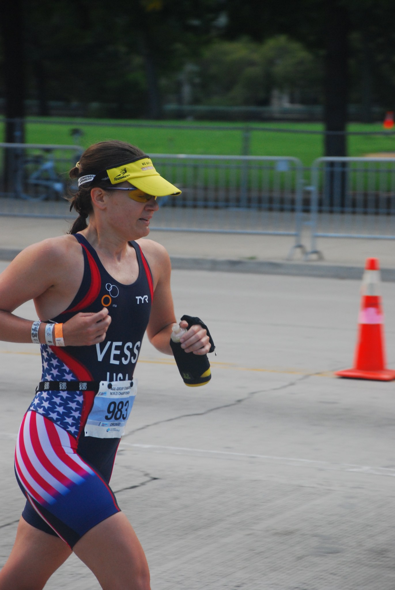 Vess running in the 2015 International Triathlon Union Age Group World Championships.