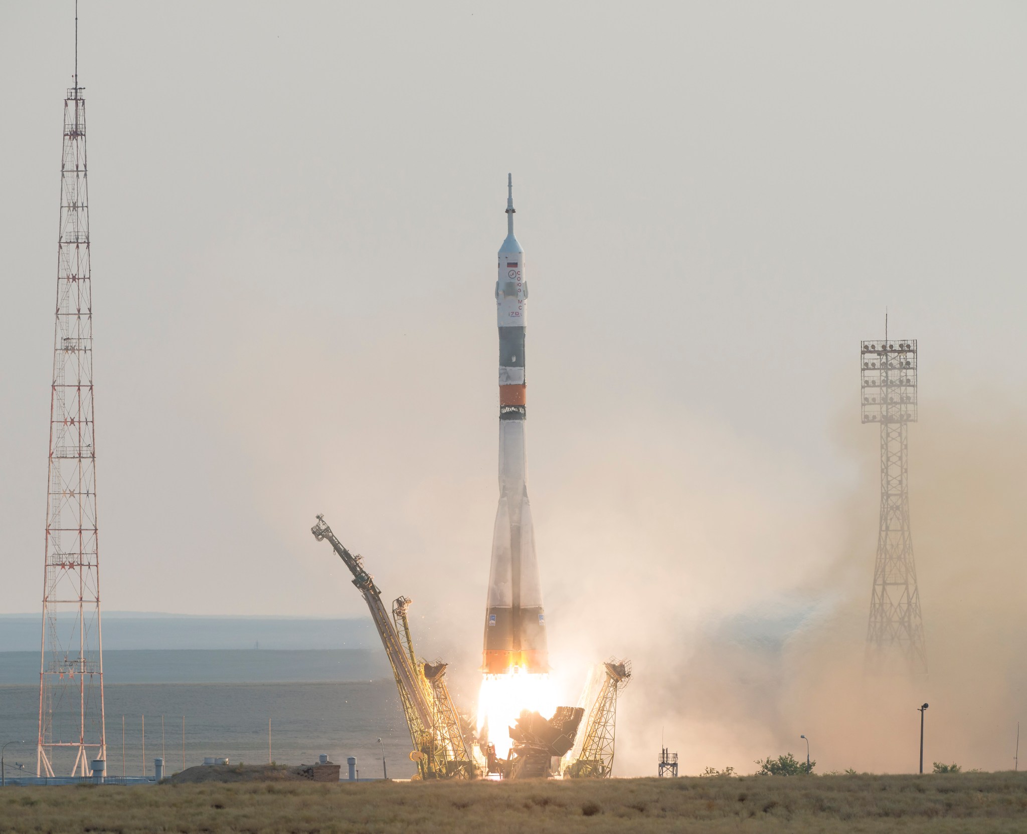 The Soyuz MS-01 spacecraft launches from the Baikonur Cosmodrome in Kazakhstan at 9:36 p.m. EDT Wednesday, July 6, 2016.