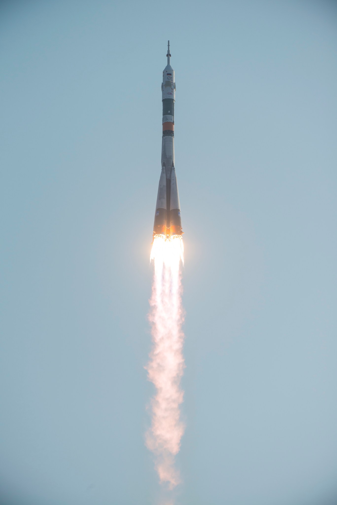 Soyuz MS-01 spacecraft launches from the Baikonur Cosmodrome with Expedition 48-49 crew members 