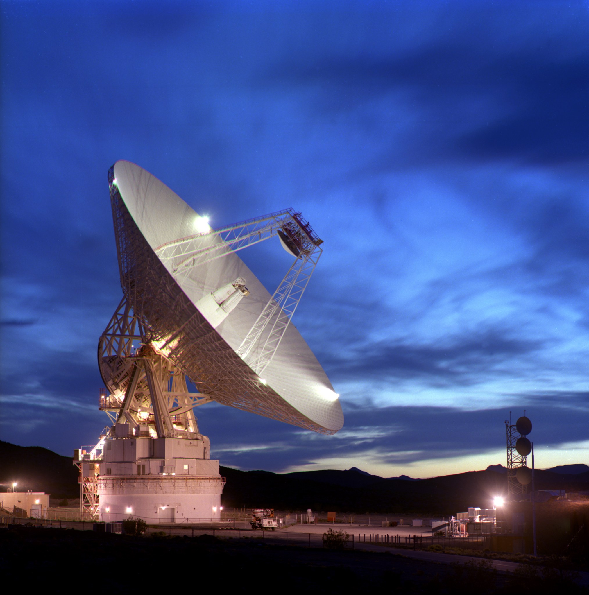 One of the large antennas for the Deep Space Network facility in Goldtone, California. The Deep Space Network has three facilities spread around the world to maintain communications with NASA spacecraft as they explore the solar system.