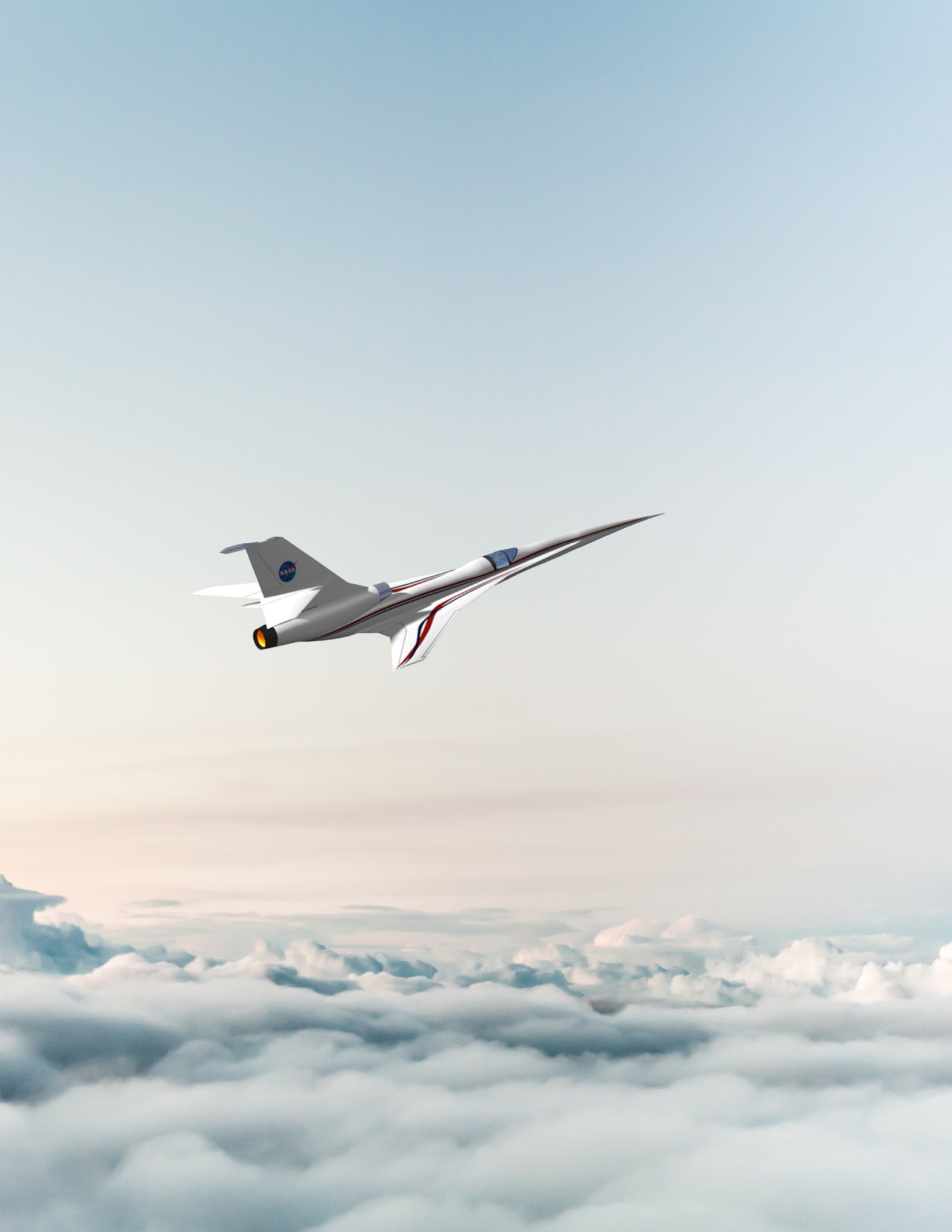 Artist concept of what a Low Sonic Boom Demonstrator vehicle may look like while flying above the clouds.
