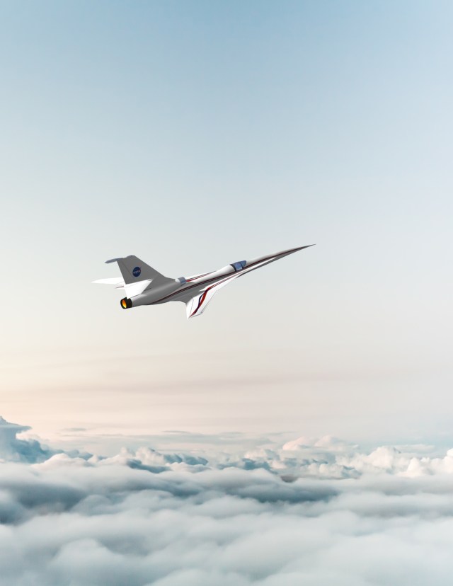Artist concept of a Low Sonic Boom Demonstrator vehicle may look like while flying above the clouds.