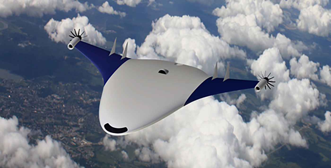Artist computer generated concept of the Milthra aircraft in flight.