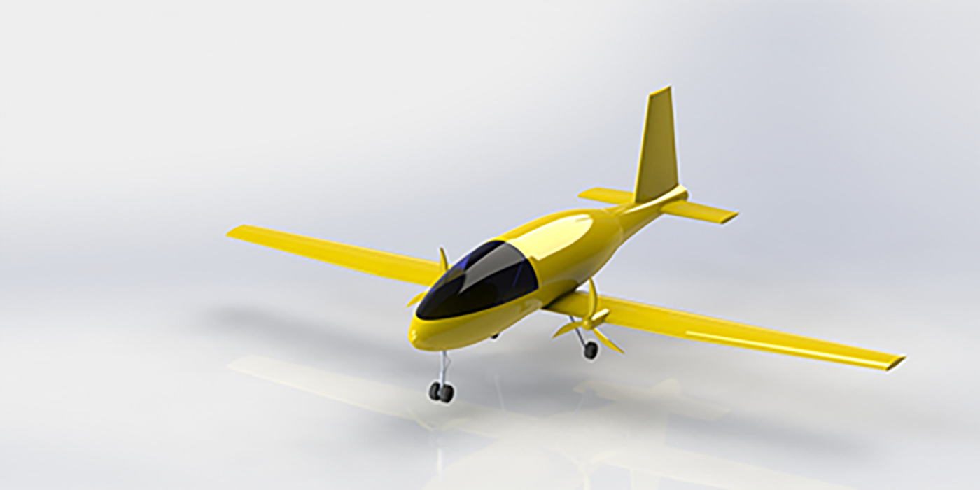 Artist computer generated concept of an all-electric General Aviation aircraft.