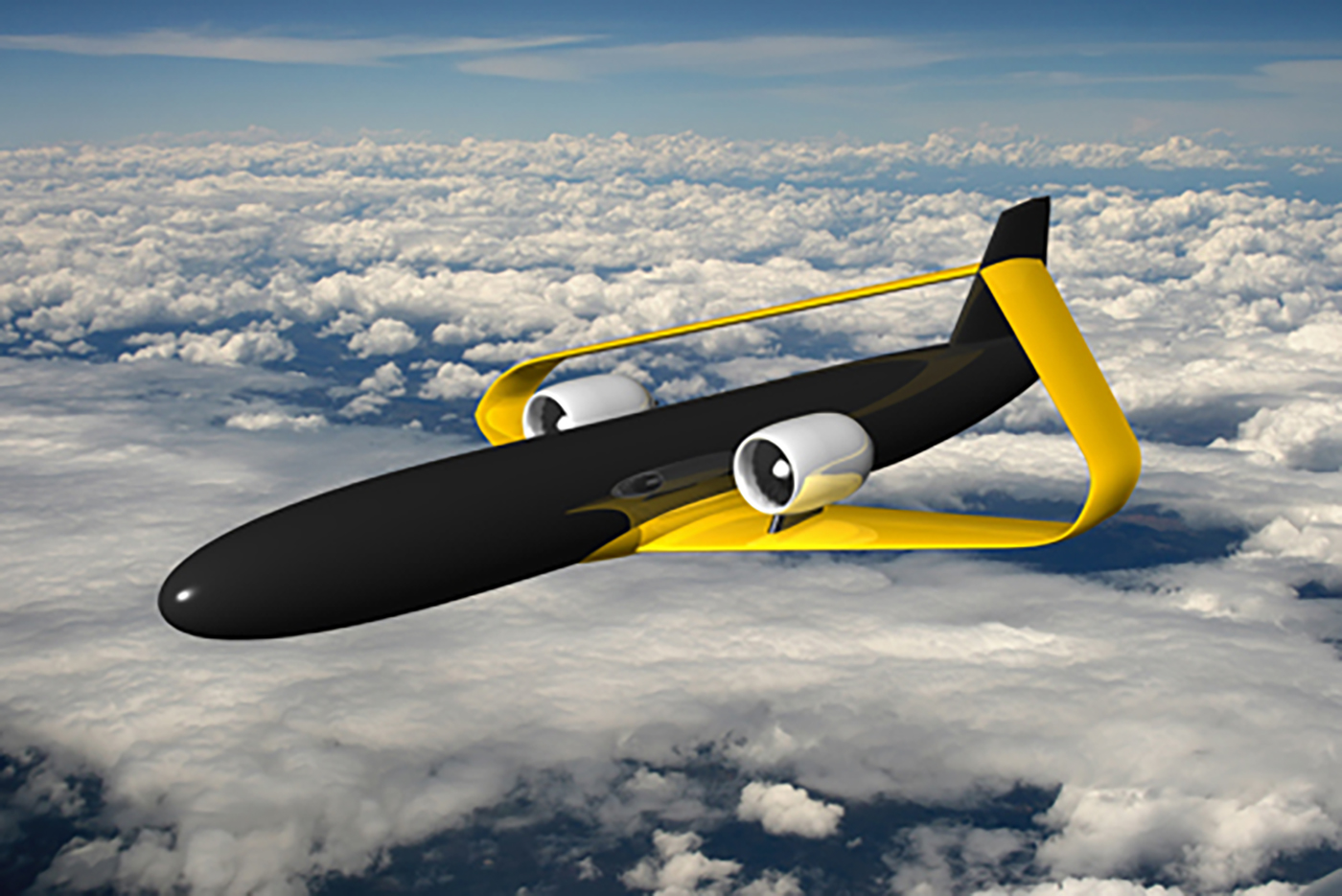 Artist computer generated concept of the Anemos-01 aircraft in flight.