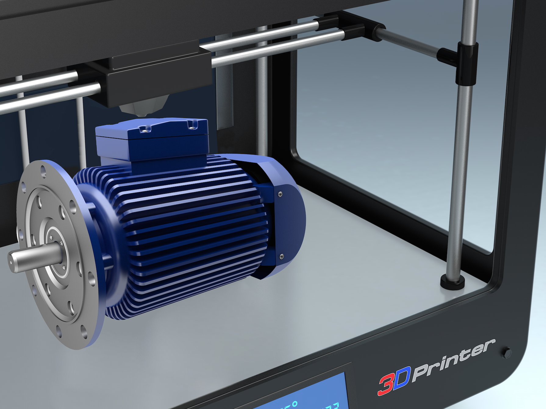 Artist concept of an electric engine being made by a 3-D printer.