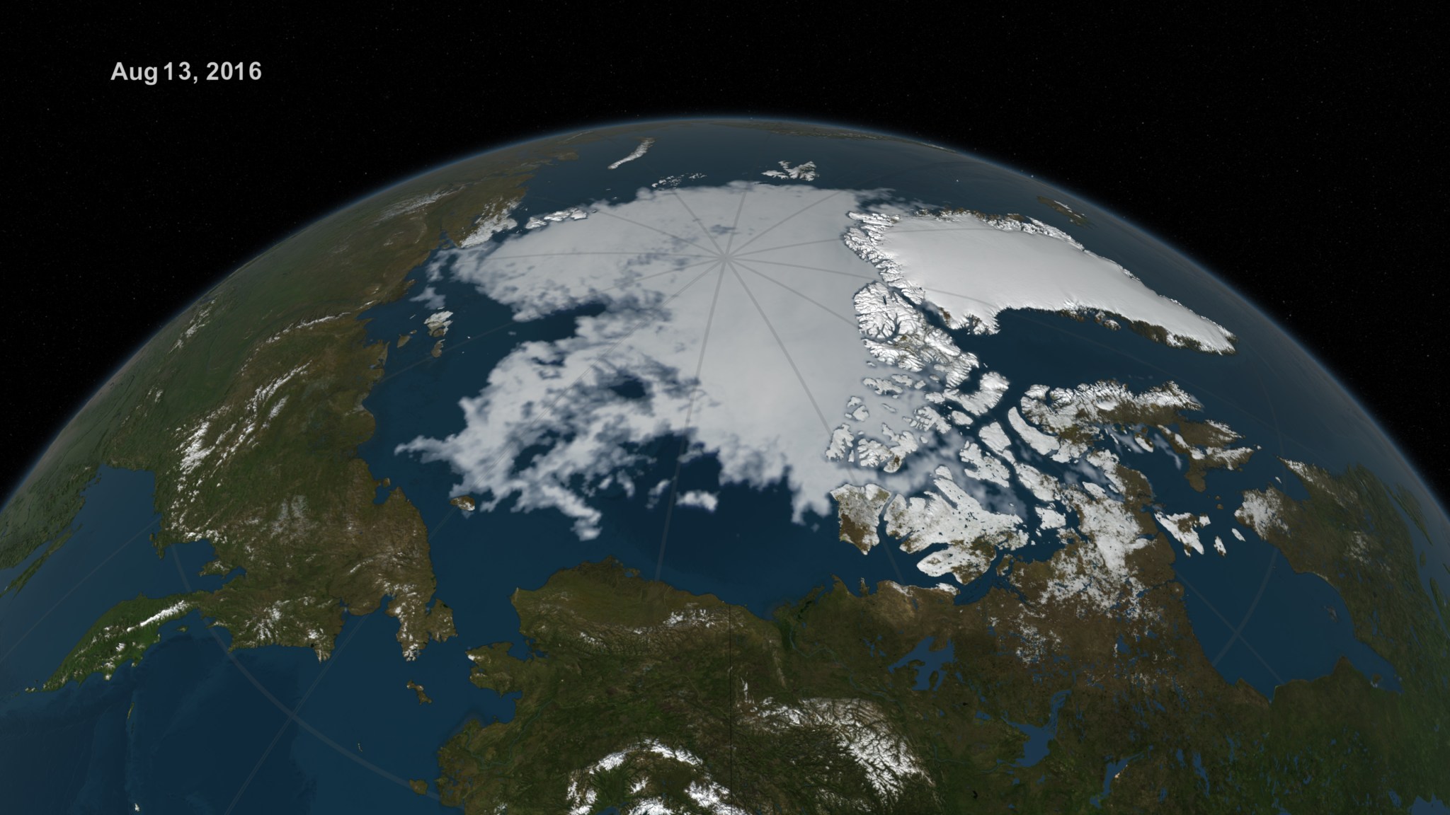 visualization of Arctic sea ice extent on Aug. 13, 2016