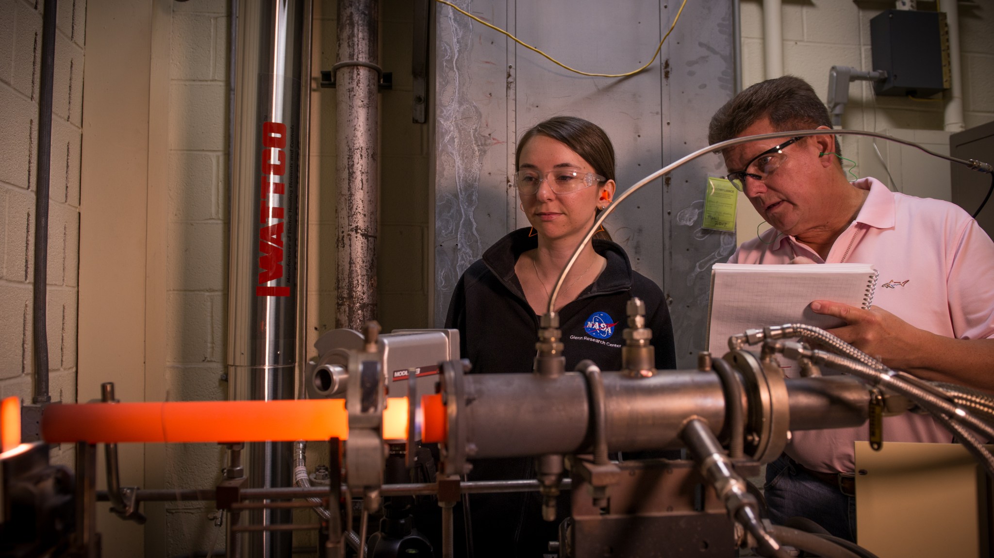 Testing CMC components in the burner rig facility.