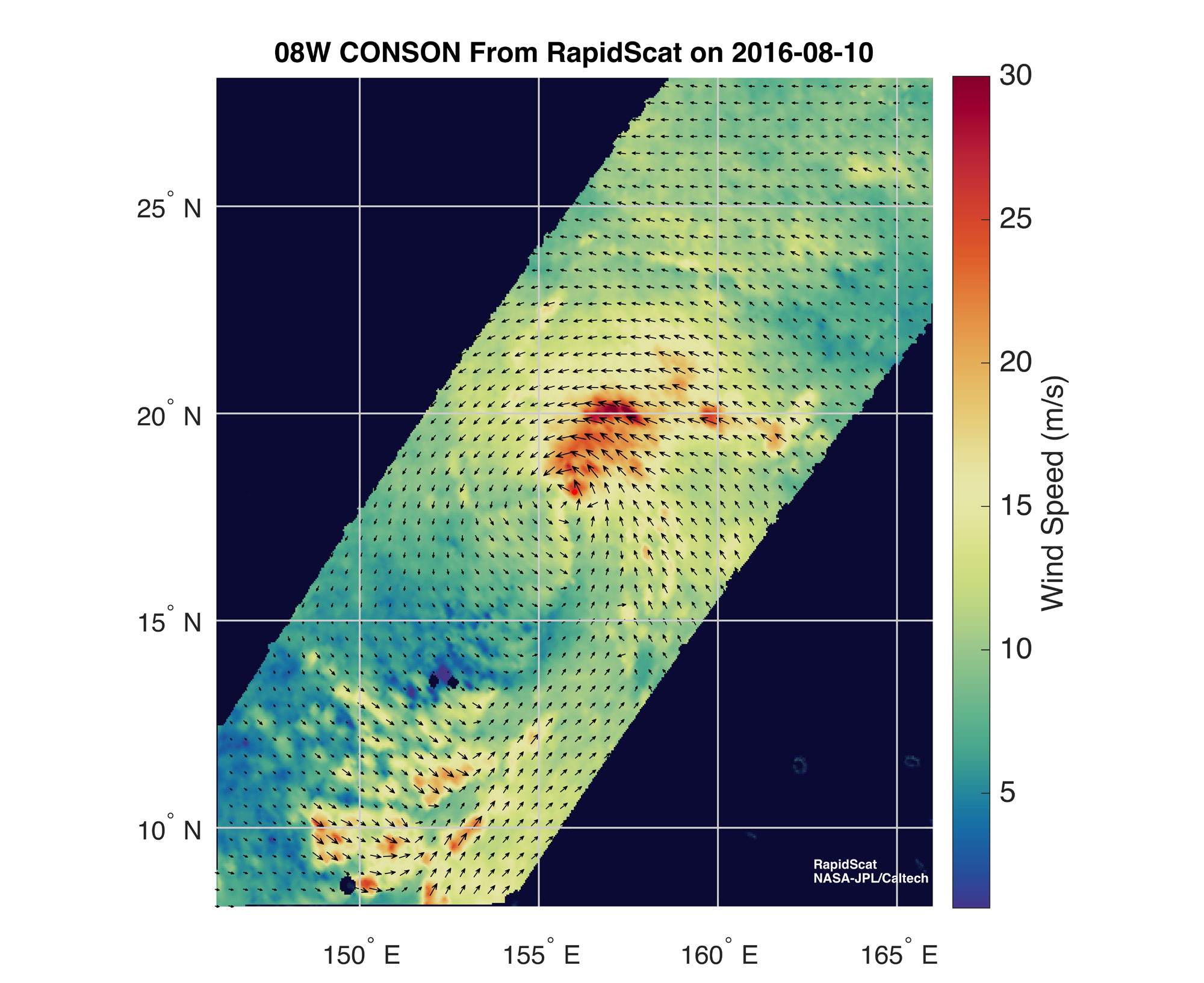 Graph of Conson's maximum sustained winds