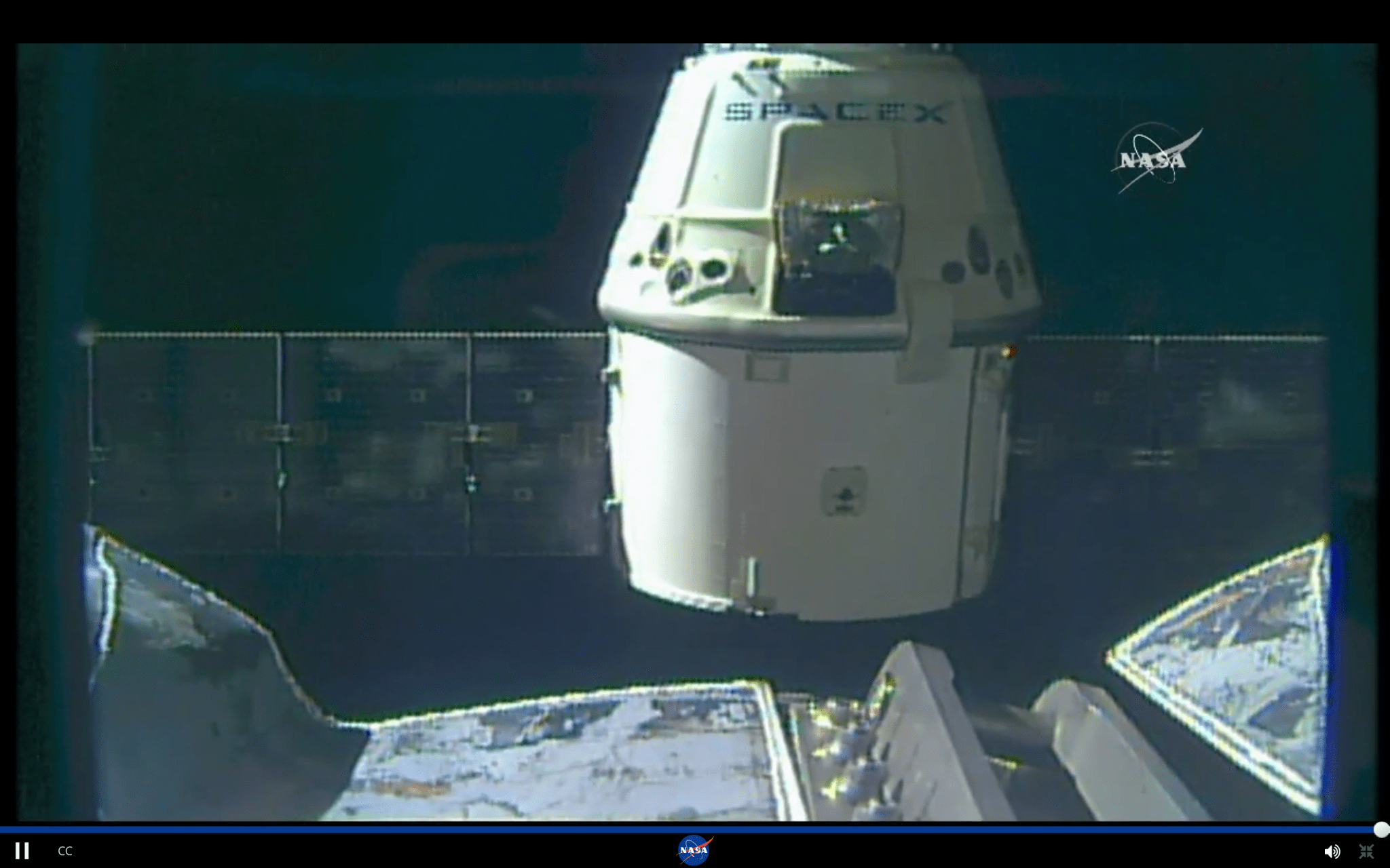 NASA TV screenshot of SpaceX Dragon spacecraft departing ISS on Aug. 26, 2016.