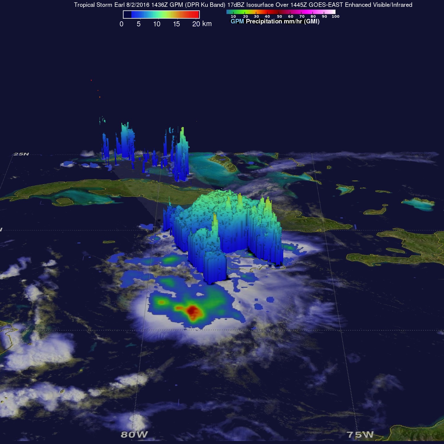 3-d color view of hurricane data