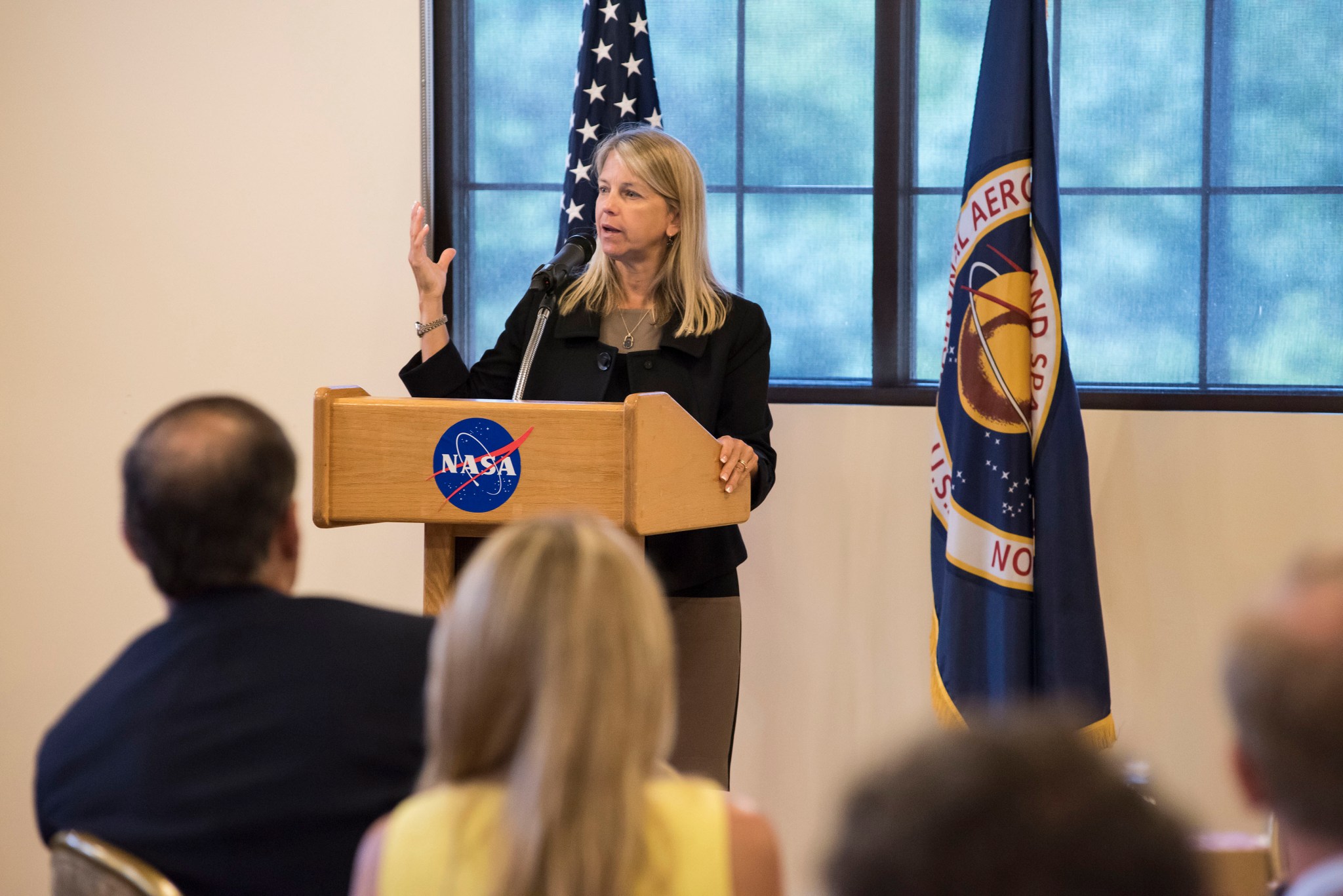 NASA Deputy Administrator Dava Newman updated a Marshall Association luncheon crowd at the Redstone Overlook Aug. 16. 