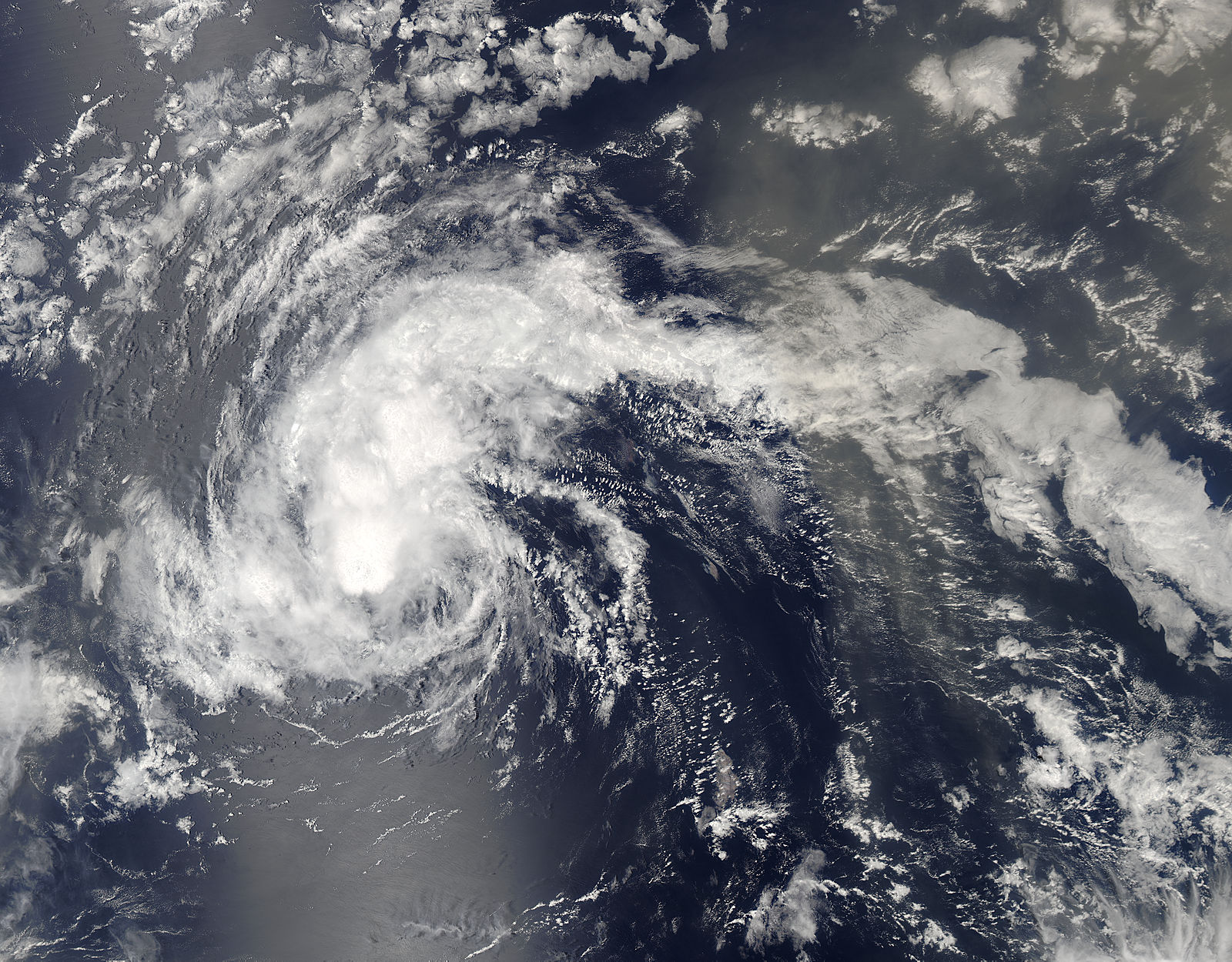 satellite view of tropical storm over ocean