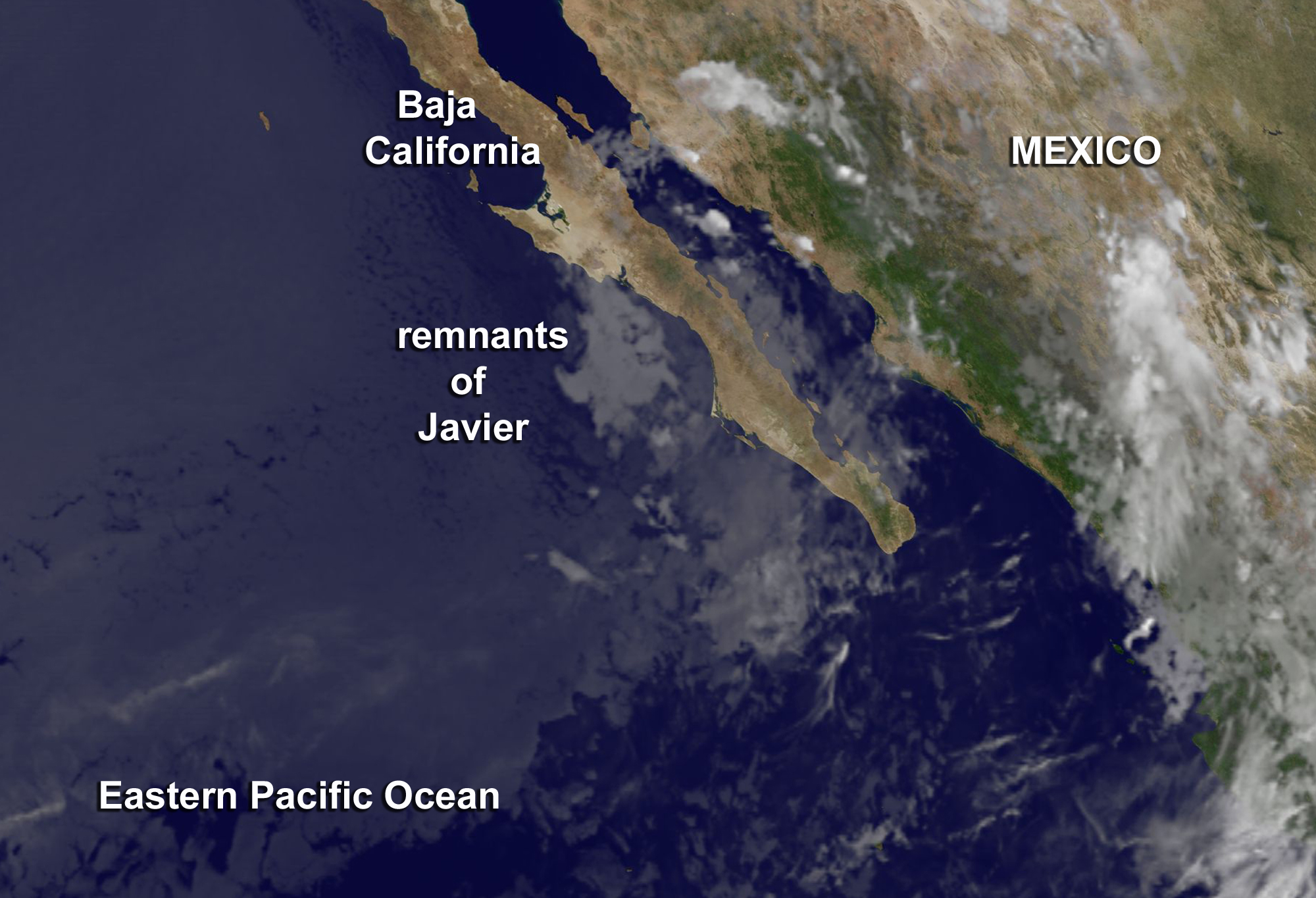 Infrared image of remnants of Tropical Storm Javier