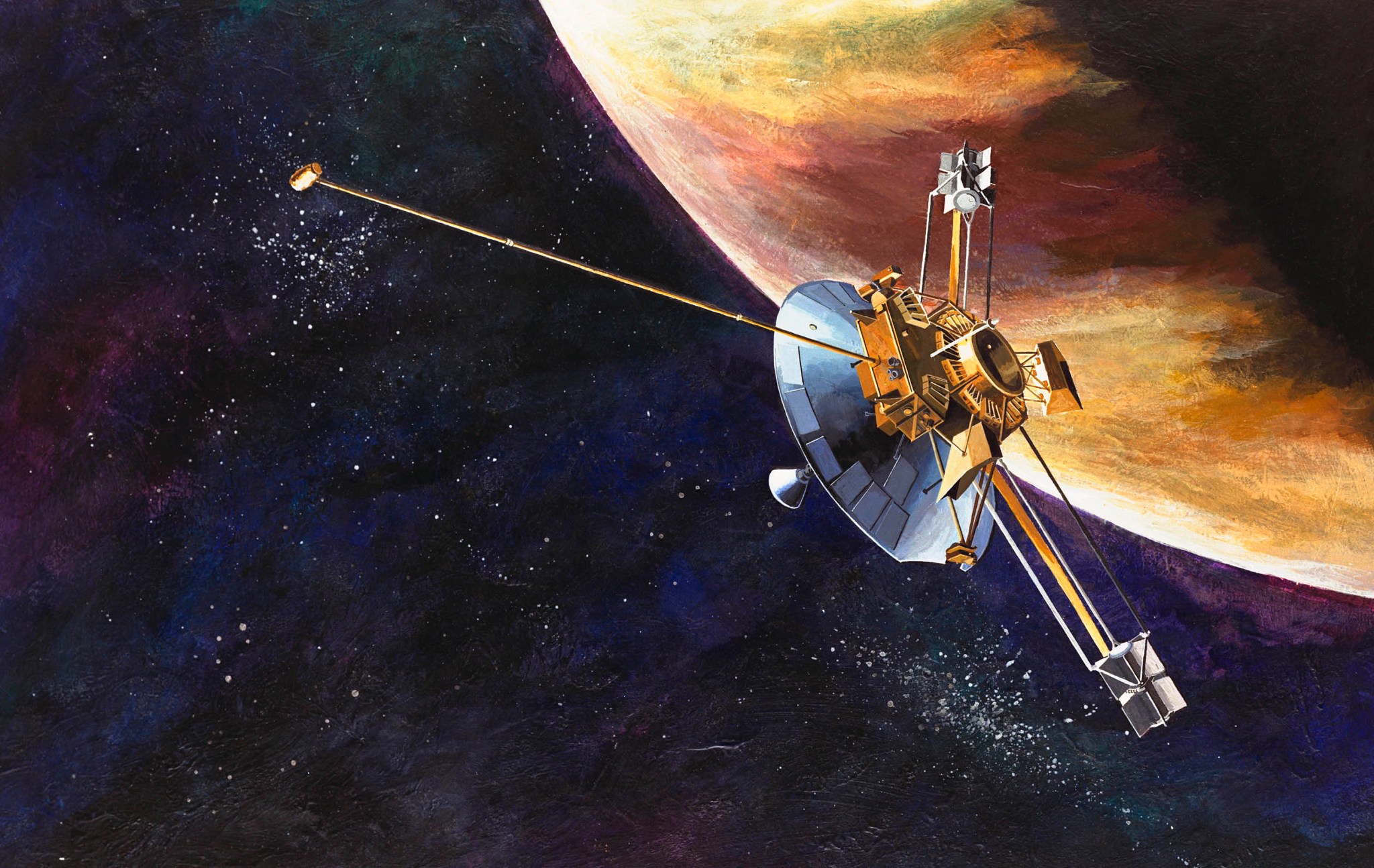 An artist's concept of the Pioneer 10 spacecraft.
