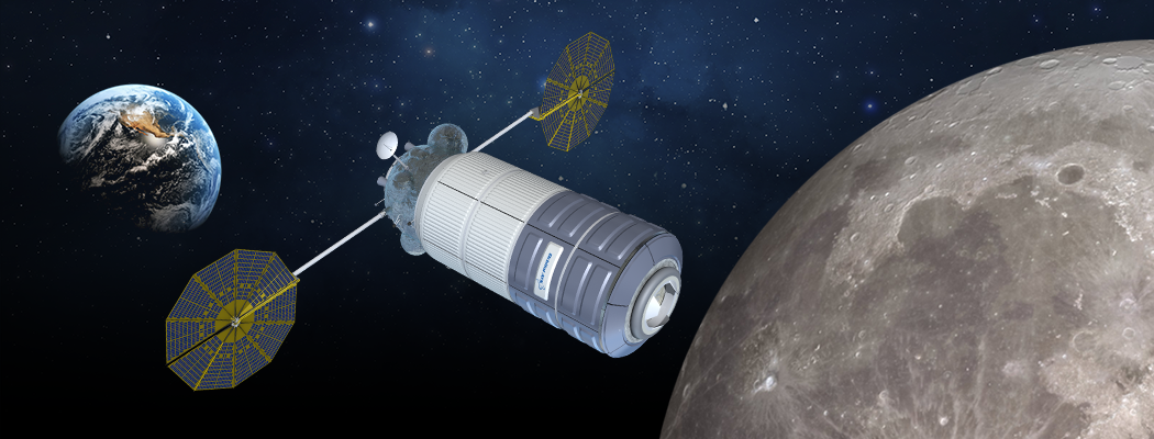 Concept image of Orbital ATK's cislunar habitat based, based on the design of the Cygnus spacecraft