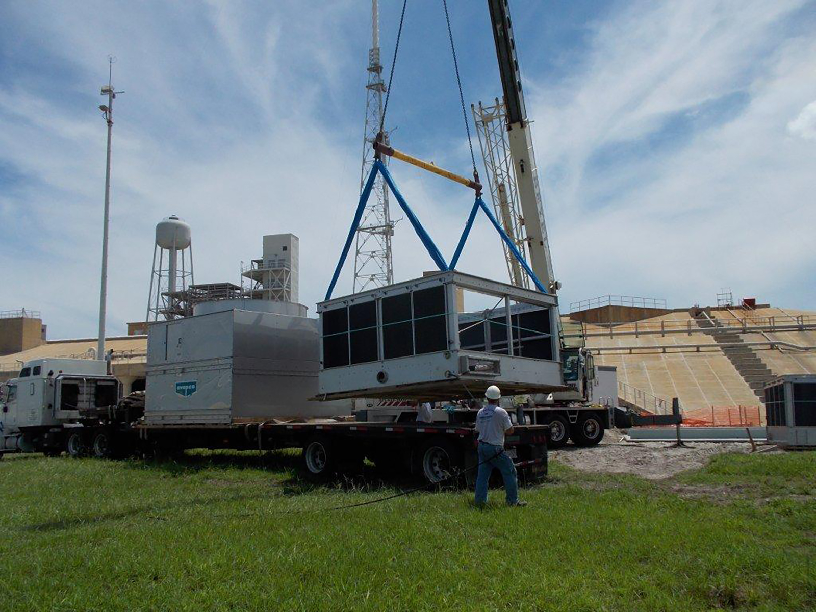 One of two new 400-ton-plus capacity cooling towers arrives at Launch Pad 39B at NASA’s Kennedy Space Center Florida in July 201