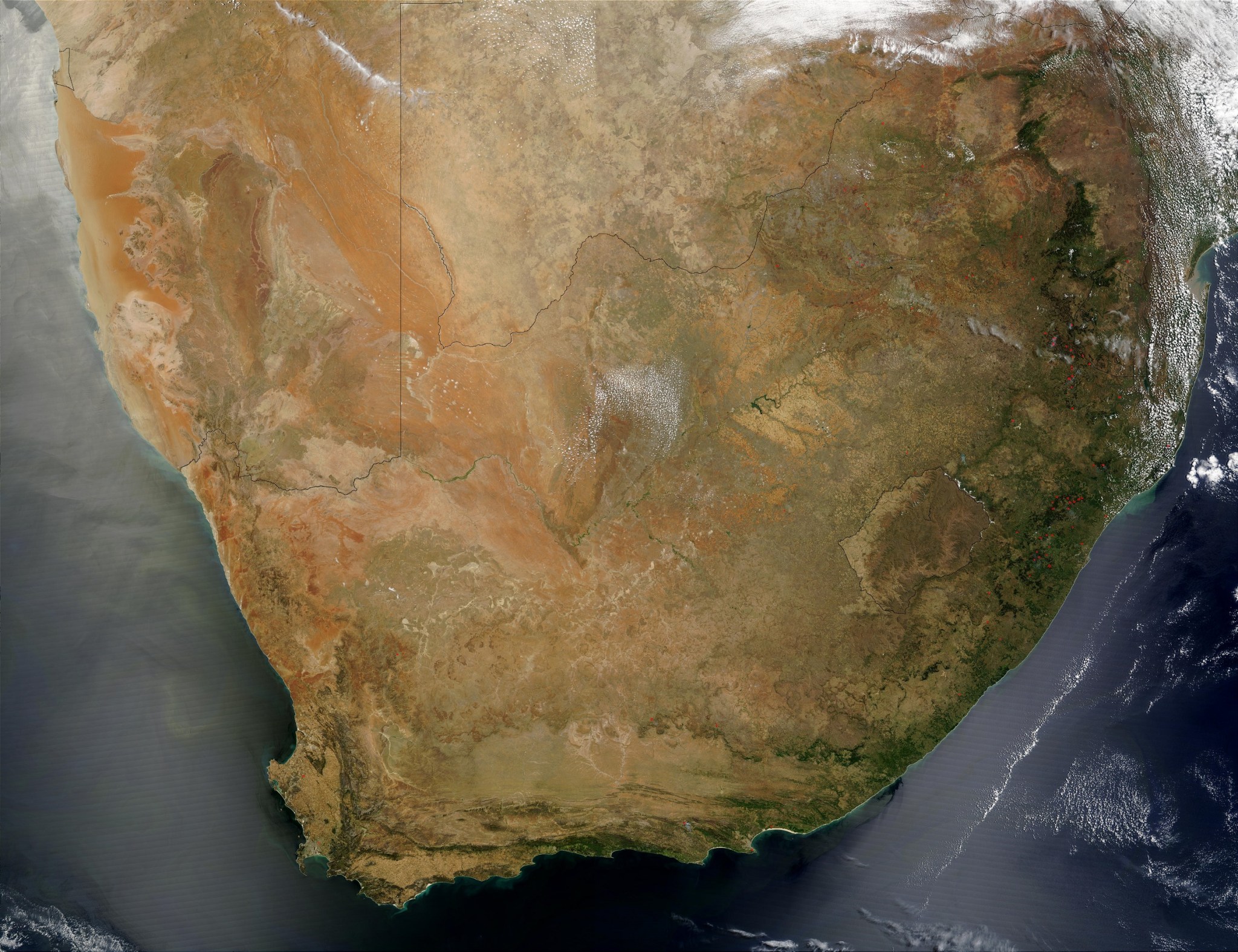 NASA’s ORACLES airborne science campaign will operate from Walvis Bay, Namibia (top left corner).